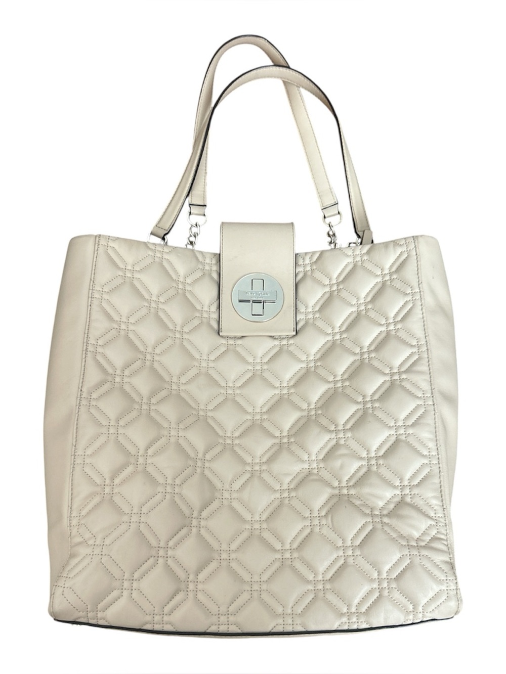 Kate Spade Astor Court Elena Quilted Leather Tote ivory diamond-quilted shoulder